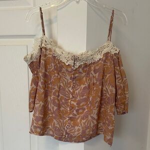 Floral Lace-Trim Off-Shoulder Cami Top